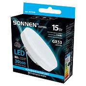 Лампа светодиодная SONNEN EXTRA, 15 (130) Вт, GX53, таблетка, холодный белый, 30000 ч, LED 15W-6500-GX53, 457936 (арт. 457936)