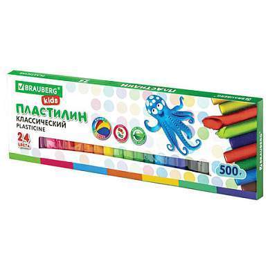 Пластилин классический BRAUBERG KIDS, 24 цвета, 500 г, ВЫСШЕЕ КАЧЕСТВО, 105874 (арт. 105874)