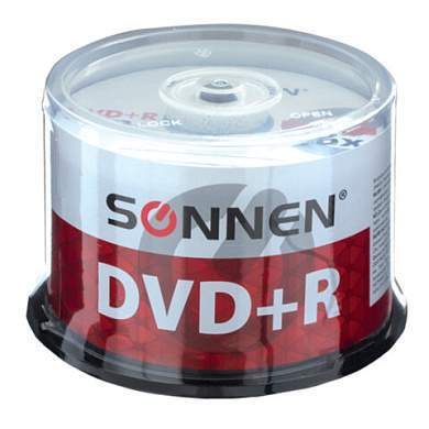 Диски DVD+R (плюс) SONNEN 4,7 Gb, 16x, Cake Box (упаковка на шпиле), КОМПЛЕКТ 50 шт., 512577 (арт. 512577)