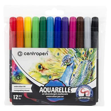 Набор акварельных маркеров Centropen "Aquarelle 8683" 12цв., кистевые, 1-9мм, европодвес (арт. 281536)