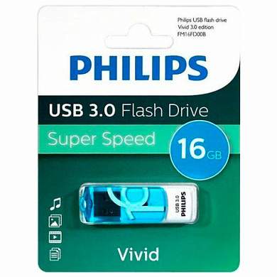 Флеш-диск 16 GB PHILIPS VIVID, разъем USB 3.0, синий, FM16FD00B/97 (арт. 514094)