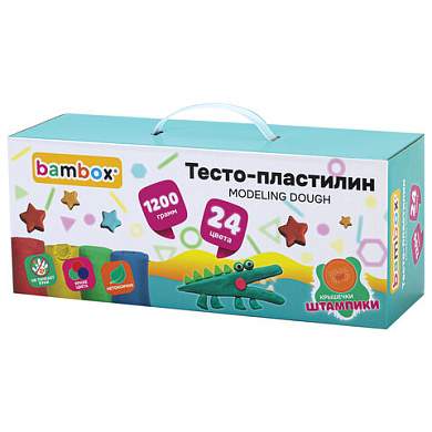 Тесто-пластилин для лепки СУПЕР ПЛАСТИЧНОЕ, 24 цвета, 1200 г, крышки-штампики, BAMBOX (БАМБОКС), 107249 (арт. 107249)