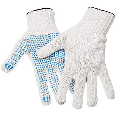 Перчатки х/б 10 класс OfficeClean, эконом, с точечным ПВХ, 4 нити, белый, (40-42г), 116 текс (арт. 241553)