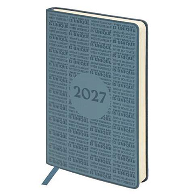 Ежедневник датированный 2027, А5, 138х213 мм, BRAUBERG "Aura", под кожу, гибкий, серо-голубой, 117931 (арт. 117931)
