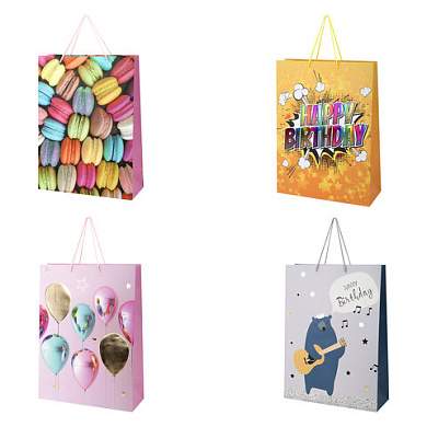 Пакет подарочный (1 штука) 33х13х45 см (XL), "Birthday Collection", ассорти, фольга, ЗОЛОТАЯ СКАЗКА, 700826 (арт. 700826)