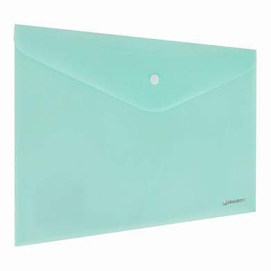 Папка-конверт с кнопкой BRAUBERG "Pastel", А4, матовая непрозрачная, аквамарин, ПРОЧНАЯ 0,2 мм, 272880 (арт. 272880)