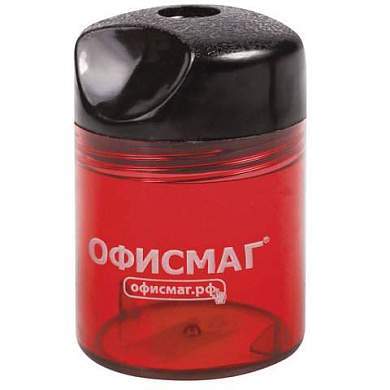 Точилка ОФИСМАГ с контейнером, пластиковая, цилиндрическая, красная, 226940 (арт. 226940)