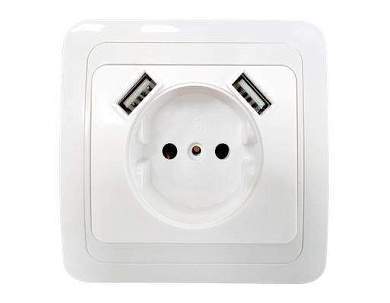 ASD/InHome CLASSICO роз. СУ 1 мест.+2USB 16А бел. (керам. осн.) 2147 (арт. 783465)