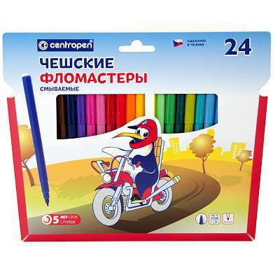 Фломастеры Centropen "Пингвины", 24цв., смываемые, картон, европодвес (арт. 002734)