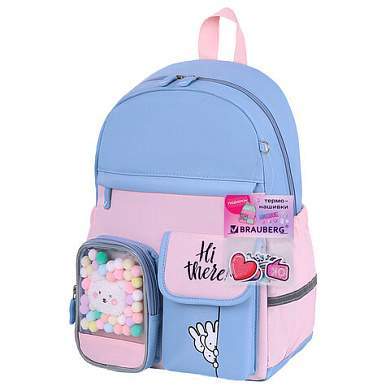 Рюкзак BRAUBERG PASTEL с термонашивками в комплекте, "Friendly bunnies", голубой, 40х29х14 см, 271423 (арт. 271423)