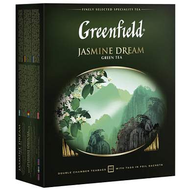 Чай GREENFIELD "Jasmine Dream" зеленый с жасмином, 100 пакетиков в конвертах по 2 г, 0586-09 (арт. 620391)