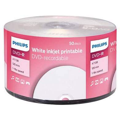 Диски DVD-R PHILIPS 4,7 Гб, 16x, Bulk (термоусадка без шпиля), поверхность для печати, КОМПЛЕКТ 50 шт., DM4I6U50F/97 (арт. 514195)