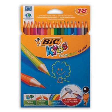 Карандаши цветные пластиковые BIC "Evolution", 18 цветов, заточенные, в картонной упаковке с европодвесом, 829728, 9375173 (арт. 180670)