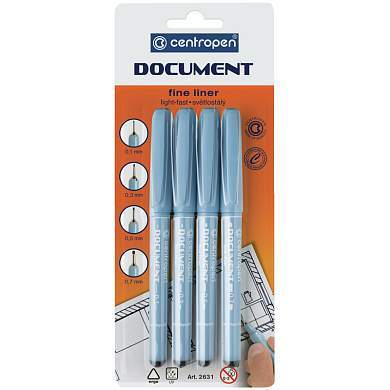 Набор капиллярных ручек Centropen "Document 2631" черные, 4шт., 0,1/0,3/0,5/0,7мм, европодвес (арт. 105237)