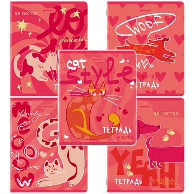 Тетради ДЭК А5 48 л. КОМПЛЕКТ 5 шт. BRAUBERG, скоба, клетка, TWIN-лак, "PINK MOOD", 404930 (арт. 404930)