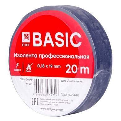 EKF Basic Изолента ПВХ 19/20 синяя, класс А (профессиональная) 0.18х19 мм, 20 м plc-iz-a-s (арт. 458548)
