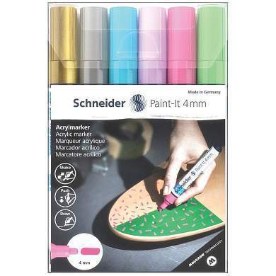 Набор маркеров акриловых Schneider "Paint-it 320", 4мм, ассорти, 6шт. (арт. 320066)
