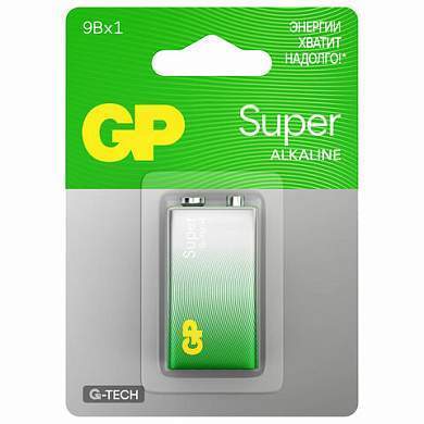 Батарейка GP Super, "Крона" (6LR61, 6LF22, 1604A), алкалиновая, 1 шт., в блистере, 1604A-5CR1, 1604A-BC1 (арт. 450625)