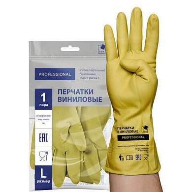 Перчатки МНОГОРАЗОВЫЕ виниловые ЖЕЛТЫЕ усиленные ГИПОАЛЛЕРГЕННЫЕ, ТР ТС, PROFESSIONAL, размер L (большой), вес 90 г, ADM, 31161 (арт. 609373)