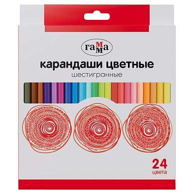 Карандаши цветные Гамма, 24цв., шестигранные, заточен., картон. упаковка, европодвес (арт. 371199)