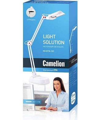Camelion KD-017C C01 св-к настольный 11W 2G7 металл/пластик белый, струбцина (арт. 16330)