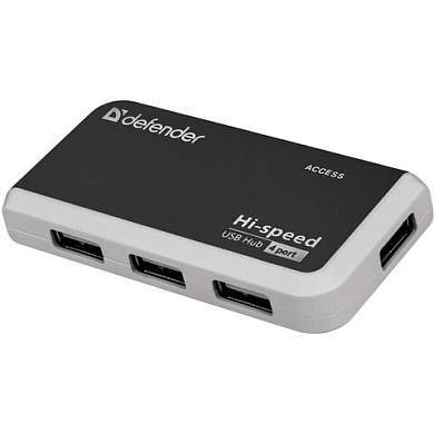 Хаб USB 2.0, 4 порта, порт для питания, черный, DEFENDER QUADRO INFIX, 83504 (арт. 511117)