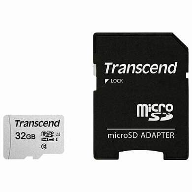 Карта памяти microSDHC 32 GB TRANSCEND UHS-I U3, 95 Мб/сек (class 10), адаптер, TS32GUSD300S-A (арт. 513204)
