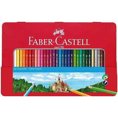 Карандаши цветные Faber-Castell "Замок", 36цв., шестигр., заточ., метал. кор. (арт. 286238)