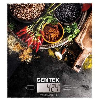 Весы кухонные CENTEK CT-2462 "Специи", электронный дисплей, max вес 5 кг, тарокомпенсация, стекло, CT-2462 Специи (арт. 457573)