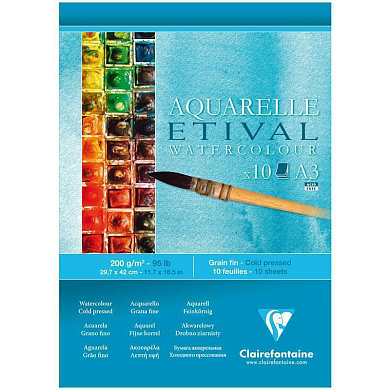 Альбом для акварели, 10л., А3, на склейке Clairefontaine "Etival", 200г/м2, холодное прессование (арт. 304057)