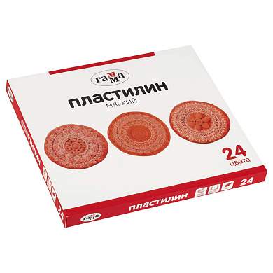 Пластилин Гамма, 24 цвета, 480г, со стеком, картон. упаковка (арт. 371194)