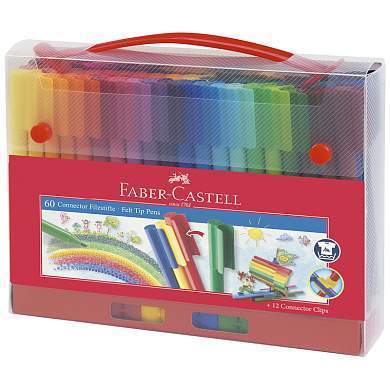 Фломастеры Faber-Castell "Connector", 60цв., смываемые, соединяемые колпачки, пластик. уп., европодвес (арт. 286215)