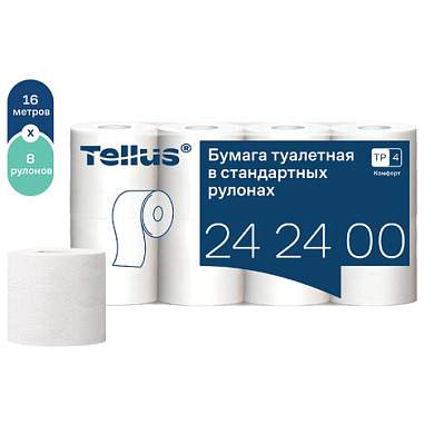 Бумага туалетная Tellus/TORK КОМФОРТ (Система ТР4), спайка 8 рулонов по 16 метров, 3-слойная, 242400 (арт. 118795)