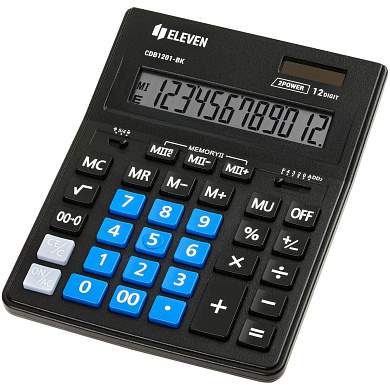 Калькулятор настольный Eleven Business Line CDB1201-BK/BL, 12 разрядов, двойное питание, 155*205*35мм, черный/синий (арт. 365632)