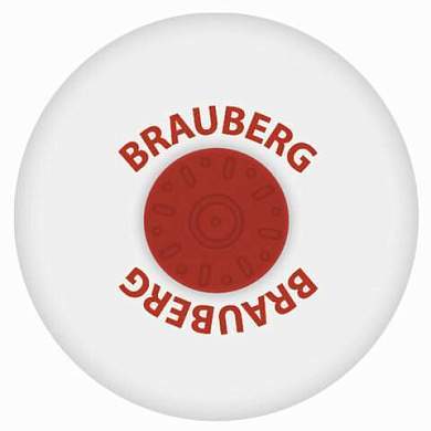 Ластик BRAUBERG "Universal", 30х30х8 мм, белый, круглый, красный пластиковый держатель, 222472 (арт. 222472)