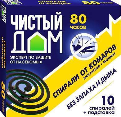 Чистый дом Спирали От комаров б/запаха 10шт/уп, цена за уп (Китай) 02-076 (арт. 736120)