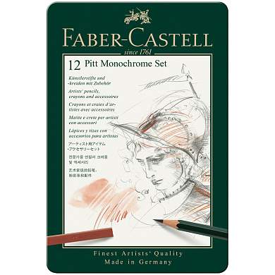 Набор художественных изделий Faber-Castell "Pitt Monochrome", 12 предметов, метал. коробка (арт. 285943)