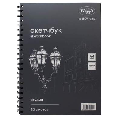 Альбом для графики, 30л., А4, на спирали Гамма "Студия", черный, 140г/м2 (арт. 370394)