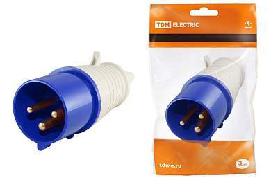 TDM вилка силовая CEE 013 переносная 2P+PЕ 16А 220В IP44 (10!) SQ0601-0001 (арт. 330938)