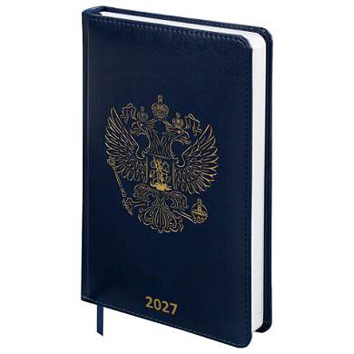 Ежедневник датированный 2027, А5, 138х213 мм, BRAUBERG "State", под кожу, синий, 118043 (арт. 118043)