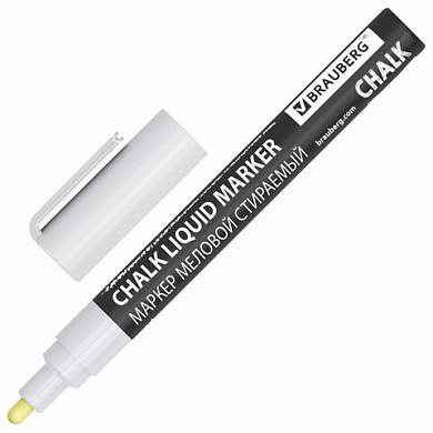 Маркер меловой CHALK LIQUID MARKER, БЕЛЫЙ, 3 мм, стираемый, BRAUBERG "CHALK", 152585 (арт. 152585)
