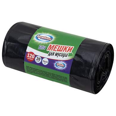 Мешки для мусора 120 л, черные в рулоне 20 штук прочные, ПВД 35 мкм, 70x110 см, серия Extra, BOOMHOUSE (БУМХАУС), 702662 (арт. 702662)