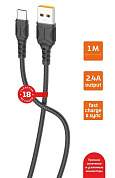 Кабель GoPower GP06T USB(A)шт. - type C шт. 2,4A быстрая зарядка ПВХ, 1м, черный (арт. 855282)