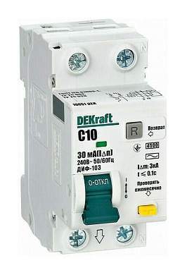 Schneider Electric DEKraft авт. выкл. диф. тока ДИФ-103 1P+N 10А/30мА элек. УЗО AC 4,5кА 16051DEK (арт. 819991)