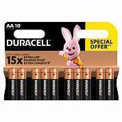Батарейки КОМПЛЕКТ 10 шт., DURACELL Basic ОРИГИНАЛ, AA (LR6, 15А), алкалиновые, пальчиковые (арт. 456786)