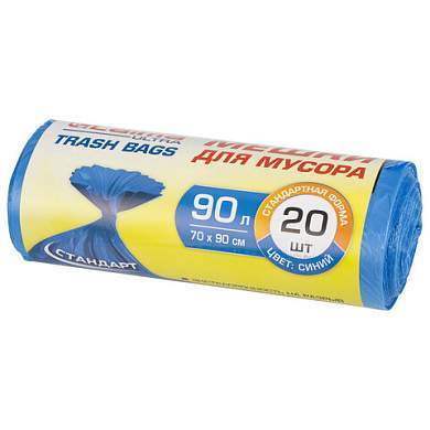 Мешки для мусора LAIMA "ULTRA" 90 л синие, рулон 20 шт. прочные, ПНД 14 мкм, 70х90 см, 607693 (арт. 607693)