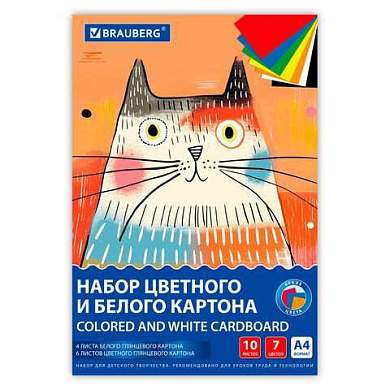 Набор картона БЕЛЫЙ+ЦВЕТНОЙ А4 мелованный, 10л. (белый 4л + цветной 6л), в папке, BRA, 116630 (арт. 116630)