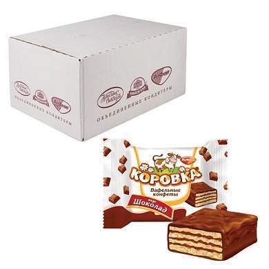 Конфеты вафельные РОТ ФРОНТ "Коровка" глазированные с шоколадной начинкой, гофрокороб 2 кг, РФ17636 (арт. 620810)