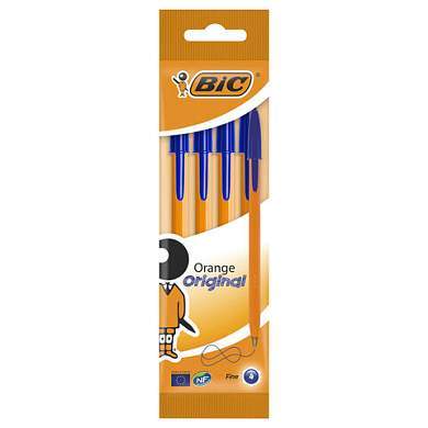 Ручки шариковые BIC "Orange Original", НАБОР 4 шт., СИНИЕ, узел 0,8 мм, линия письма 0,3 мм, пакет, 8308521 (арт. 141308)