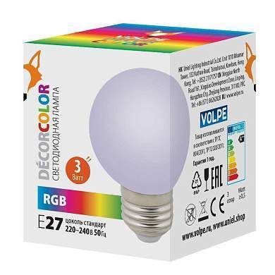 "Лампа светодиодн. Volpe шар G60 E27 3W RGB для гирлянды ""Белт Лайт"" матовая LED-G60-3W/RGB/E27/FR/С (арт. 742602)"